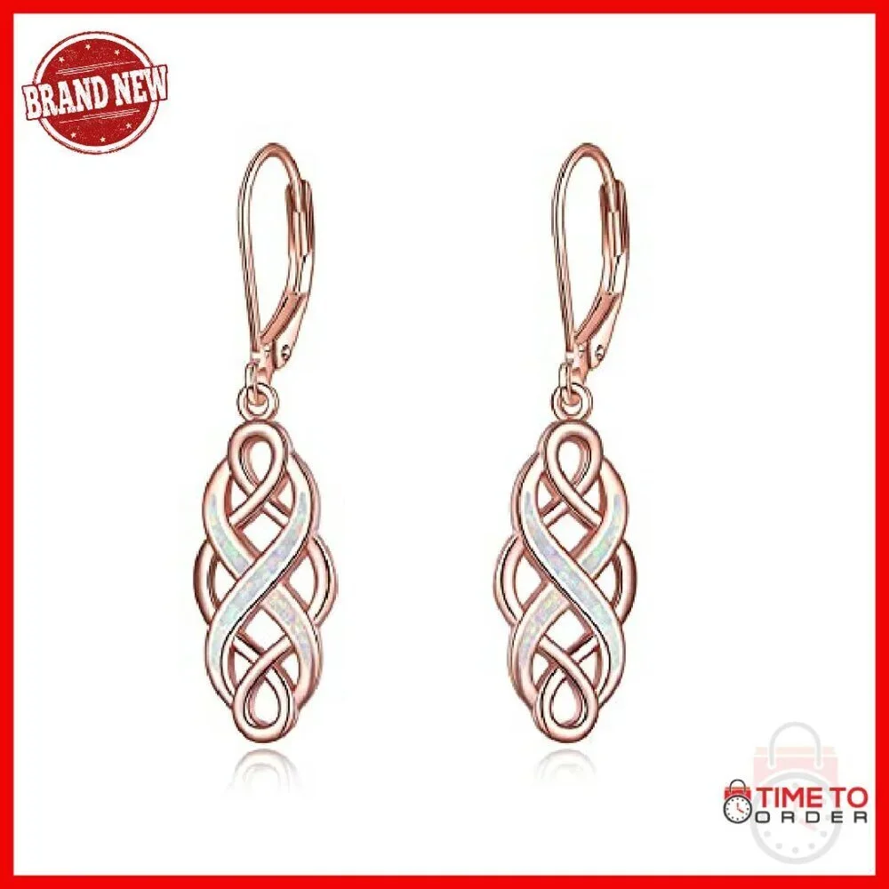 Sterling Silver Celtic Knot Dangle Earrings with Opal Gemstone